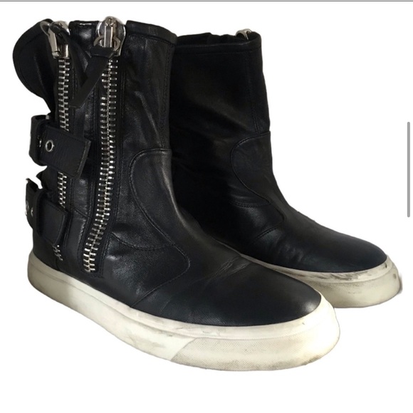 GIUSEPPE ZANOTTI BLACK LEATHER W/WHITE SOLE HIGH TOP SNEAKERS (37.5) - Picture 5 of 5